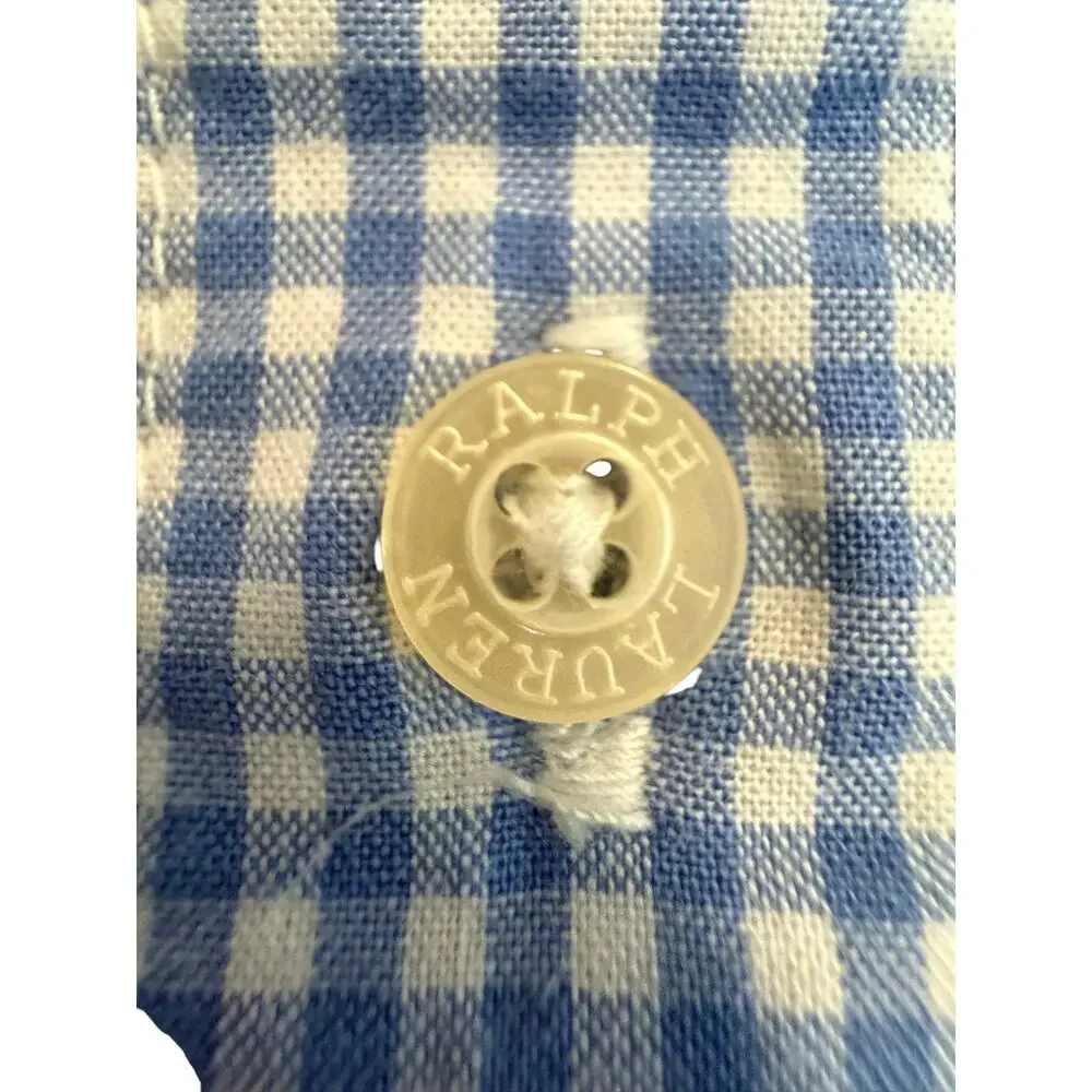 RALPH LAUREN 6m Baby Toddler Romper Blue & White Cotton Flesh Pony Snap Bottom
